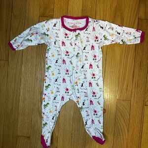 Magnificent Baby White Footed One-Piece with Pink Trim and Circus Print